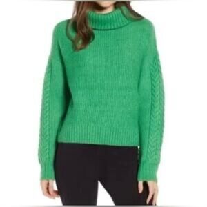 Something Navy Vibrant Green Cowl Neck Sweater